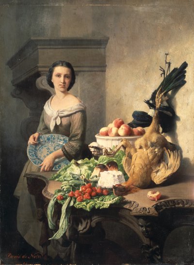 Serving Girl Standing by a Side-Table Covered with Food by David Emil Joseph de Noter
